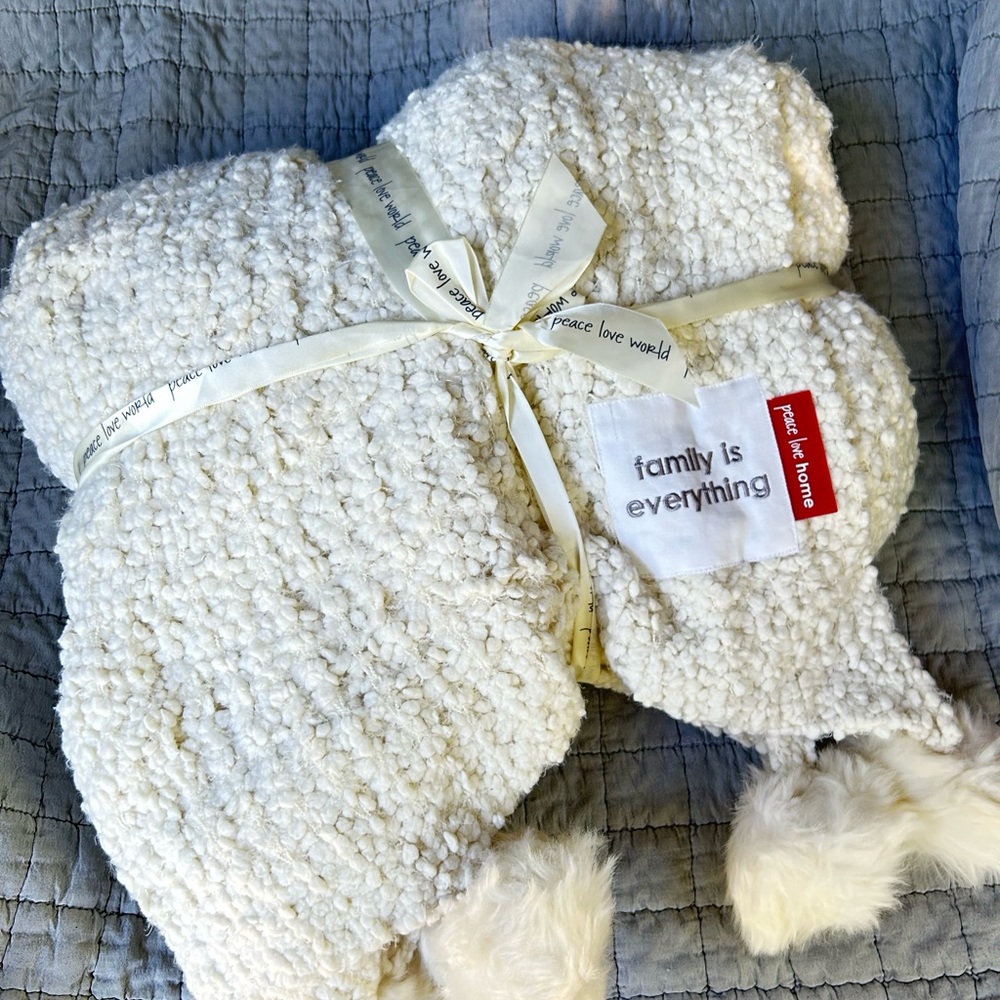 Peace Love World Cream Textured Blanket